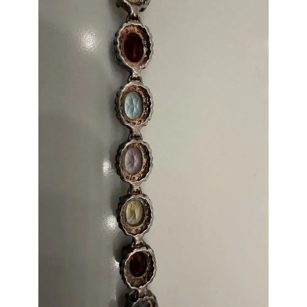 925 Thailand Sterling Silver Multi Color Gemstone Tennis Bracelet Vintage 8” 18g
